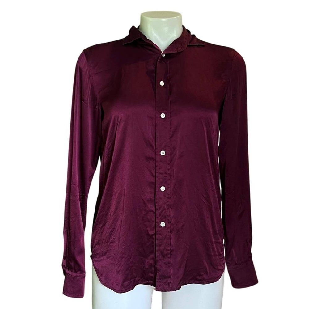 Polo Ralph Lauren Silk Button Down Long Sleeve Blouse Sz 0 Burgundy Quiet Luxury